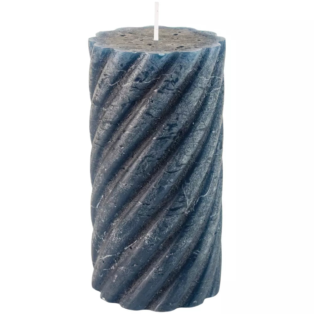 RUSTIC TWISTED PILLAR CANDLE | INKY BLUE