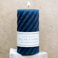 RUSTIC TWISTED PILLAR CANDLE | INKY BLUE