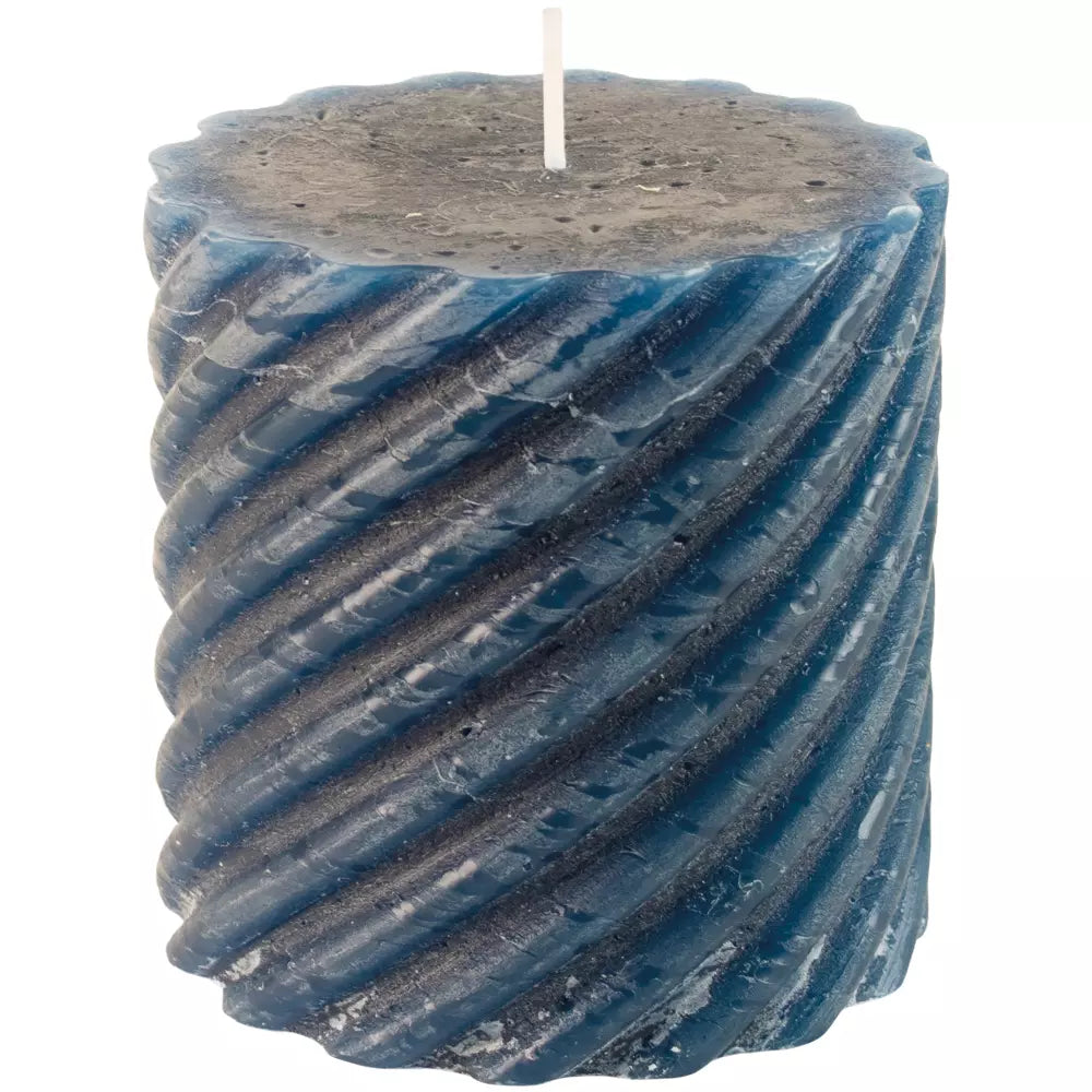 RUSTIC TWISTED PILLAR CANDLE | INKY BLUE