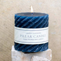 RUSTIC TWISTED PILLAR CANDLE | INKY BLUE