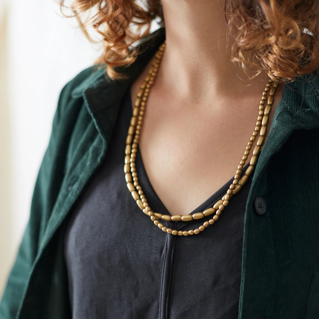 CHANDRA HANDMADE MINIMALIST BRASS BEAD NECKLACE | SMALL OVAL