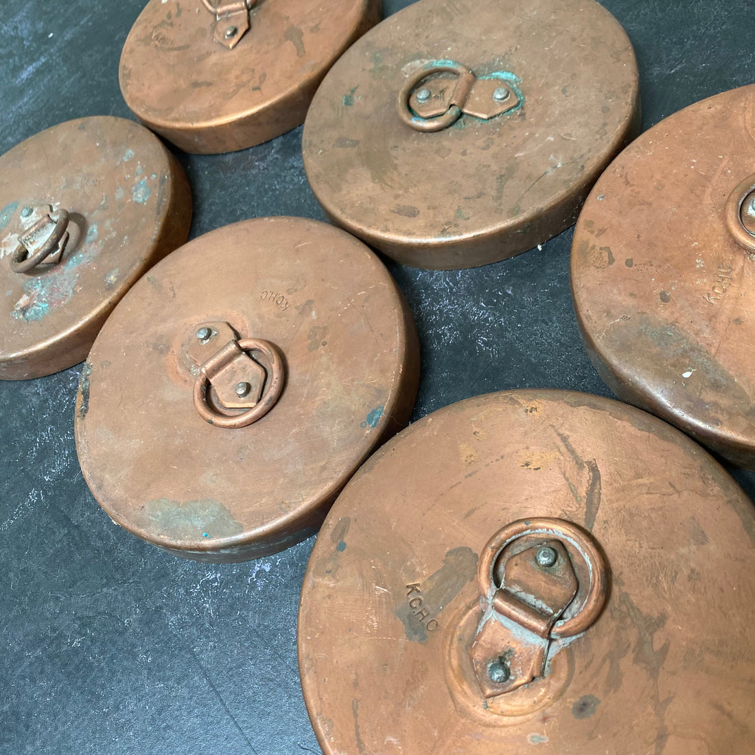 SET 6 VINTAGE COPPER LIDS