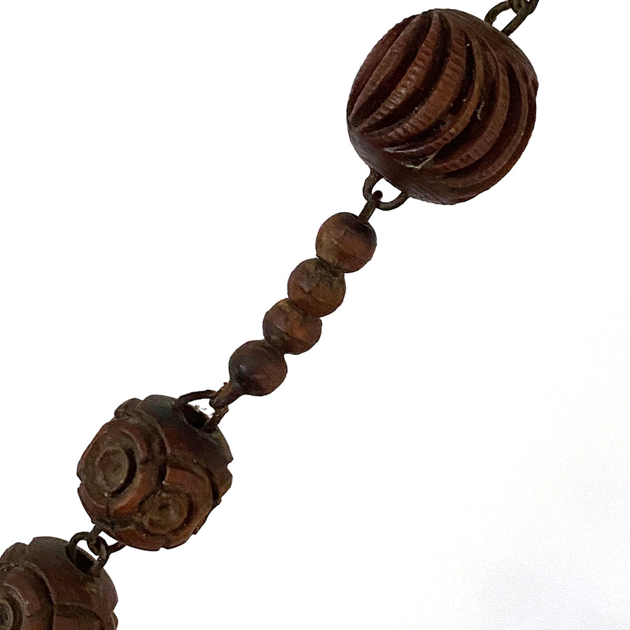 VINTAGE FRENCH CARVED WOODEN LOURDES ROSARY