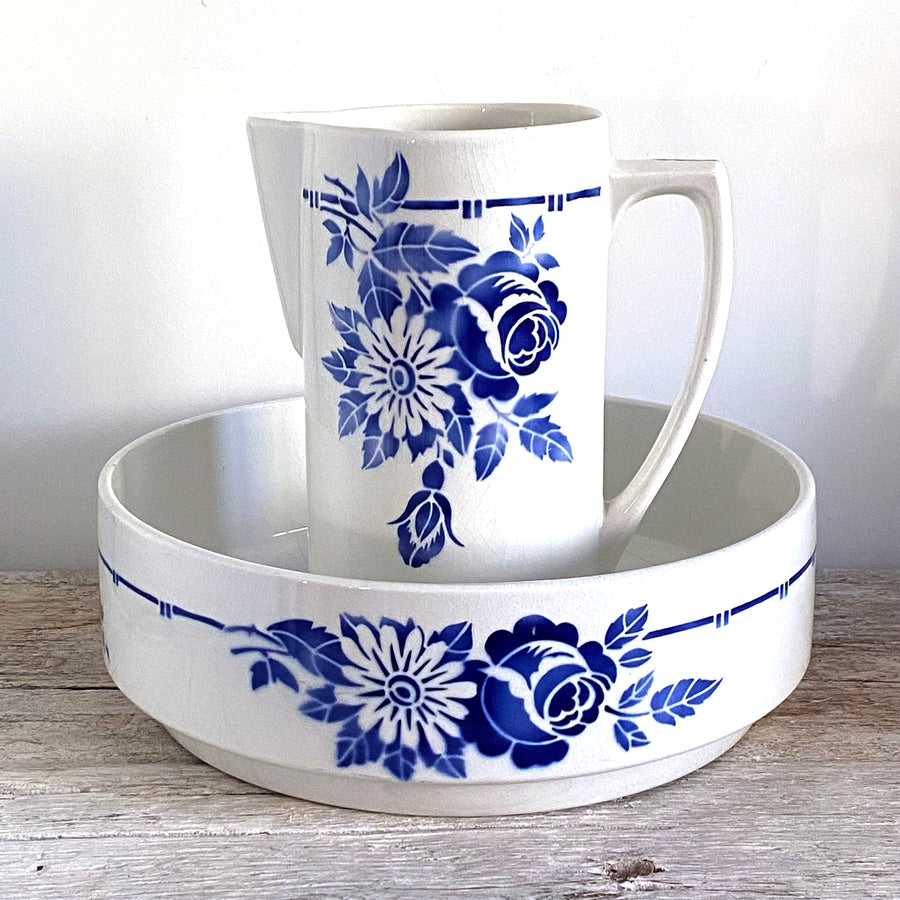 VINTAGE FRENCH IRONSTONE WASH JUG & BOWL