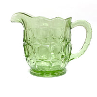 VINTAGE GREEN GLASS JUG & TWO GLASSES