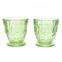 VINTAGE GREEN GLASS JUG & TWO GLASSES