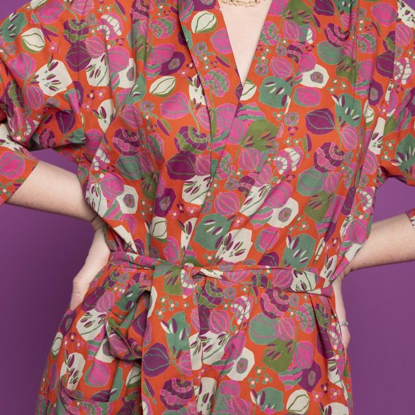 LONG COTTON DRESSING GOWN | BLOOM ORANGE