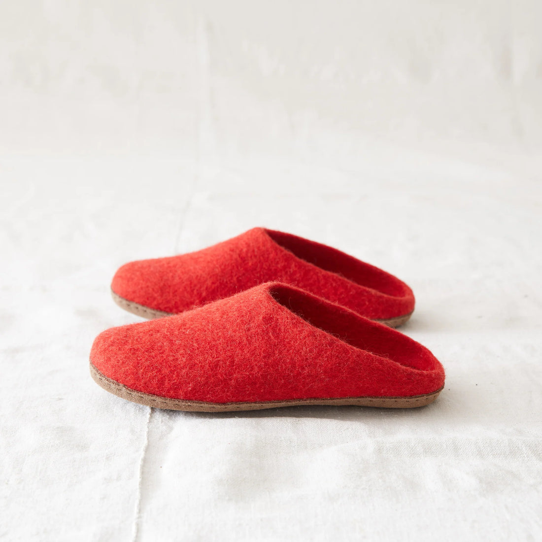 HANDMADE ECO FELT MULE SLIPPERS SUEDE SOLE | BERRY RED