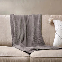 MOSS STITCH COTTON THROW | PEWTER