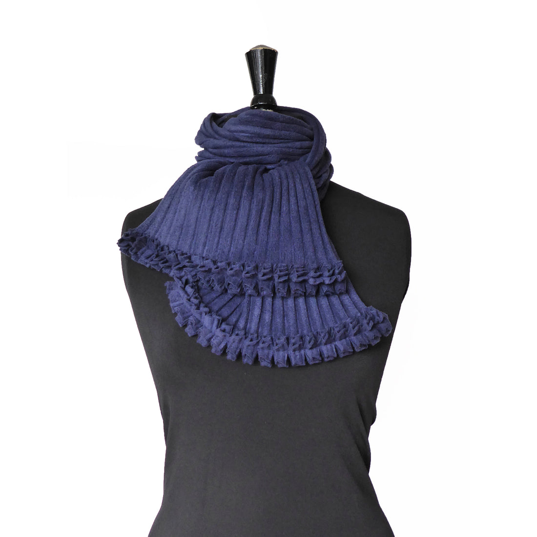 PLEATED RUFFLE SCARF | NAVY