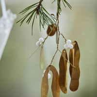 BRASS LEAF AND WHITE BEAD MISTLETOE DECORATION