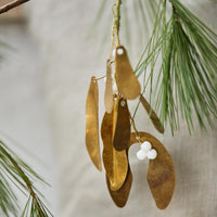 BRASS LEAF AND WHITE BEAD MISTLETOE DECORATION