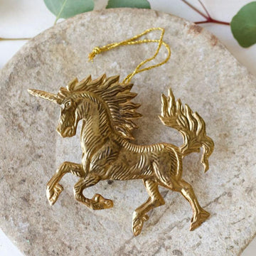 EMBOSSED BRASS UNICORN DECORATION