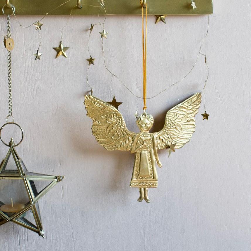 EMBOSSED ANTIQUE BRASS ANGEL DECORATION