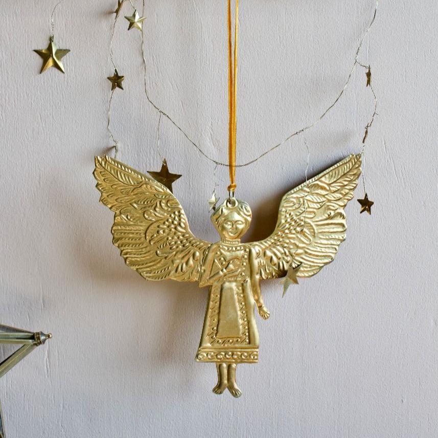 EMBOSSED ANTIQUE BRASS ANGEL DECORATION