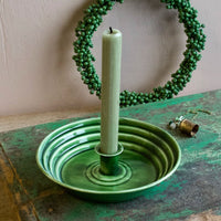 GREEN ENAMEL CANDLE HOLDER