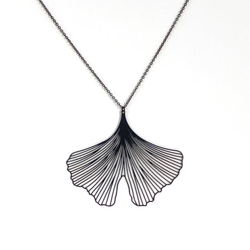 BLACK LASERCUT GINGKO NECKLACE