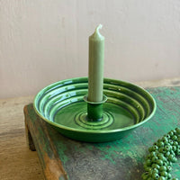 GREEN ENAMEL CANDLE HOLDER