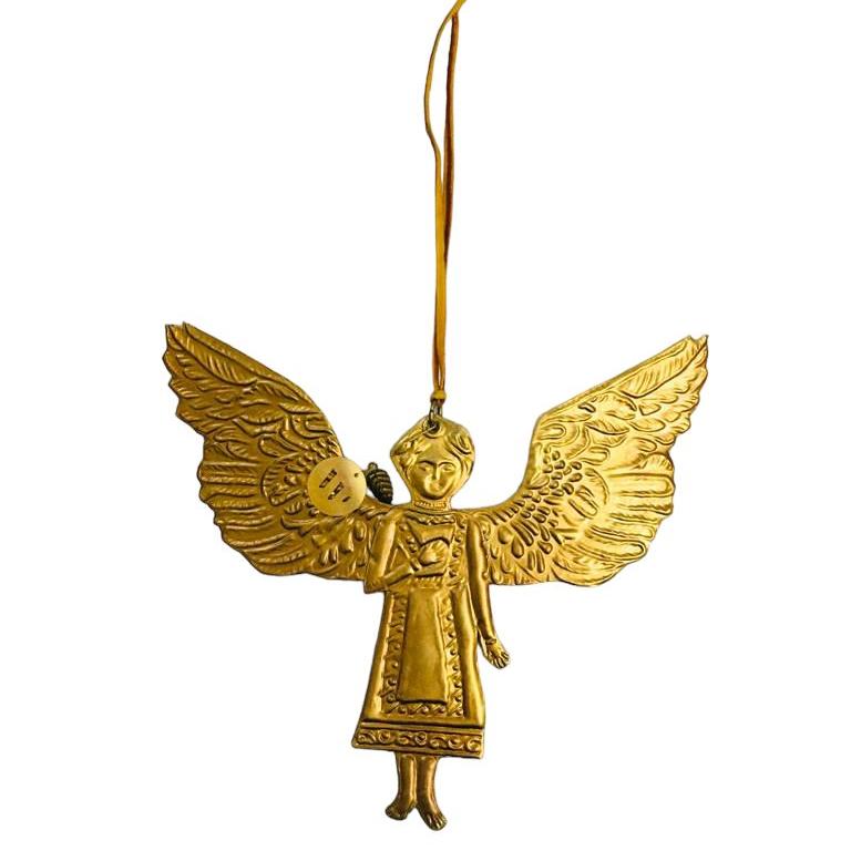 EMBOSSED ANTIQUE BRASS ANGEL DECORATION