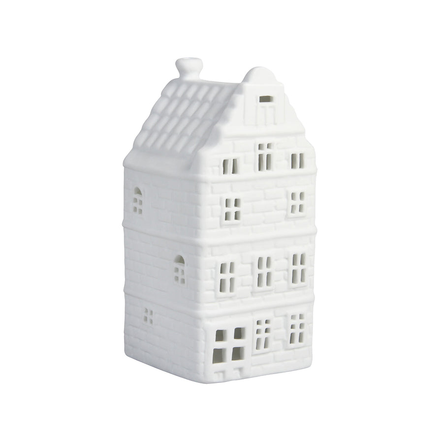 WHITE AMSTERDAM CANAL HOUSE TEALIGHT HOLDER | WAVE GABLE (WAS KNOWN AS GOLF)