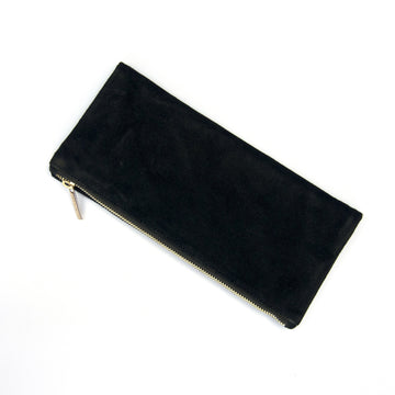 FOLD OVER CLUTCH WITH ZIP | BLACK SUEDE