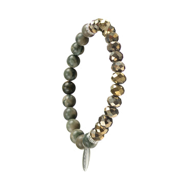 STONE & CRYSTAL BEAD BRACELET | GREEN GREY & GOLD