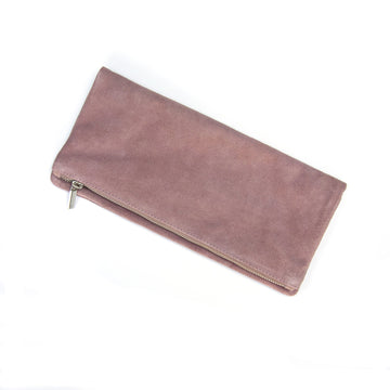 FOLD OVER CLUTCH WITH ZIP | ROSE SUEDE