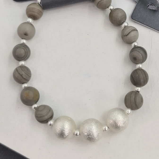 SEMI PRECIOUS STONE BRACELET WITH SILVER PLATED BEADS