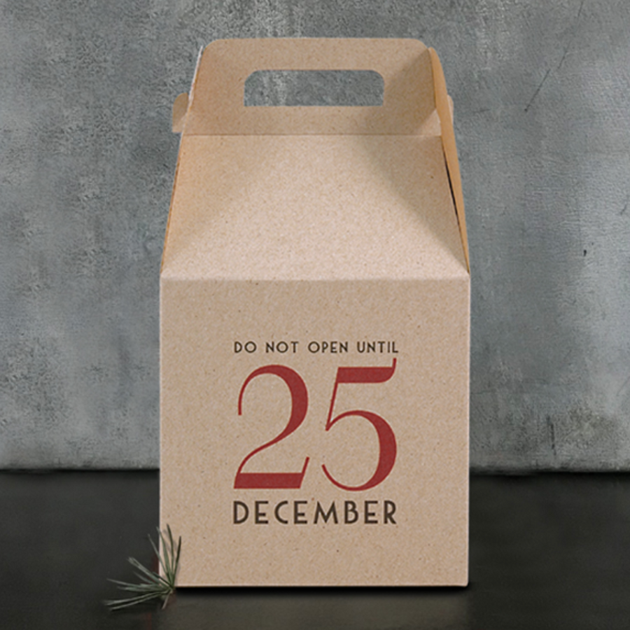 SQUARE KRAFT GIFT BOX WITH HANDLE | DO NOT OPEN UNTIL 25 DECEMBER