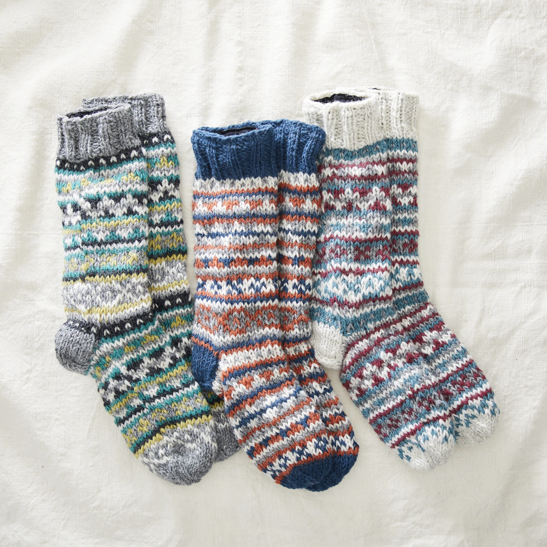 FAIR ISLE KNIT WOOL LINED SLIPPER SOCKS | WINTER GREEN