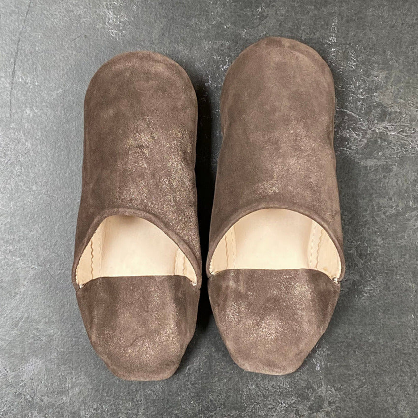 MOROCCAN BABOUCHE SUEDE SLIPPERS | COFFEE GLITTER